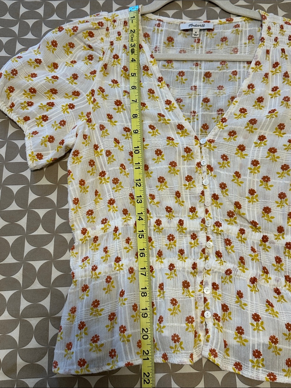 Madewell White Button-Front Floral Peplum Blouse with Orange Flowers Medium - Picture 4 of 6
